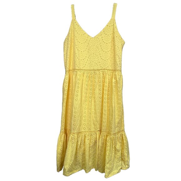 Sweet Magnolia Yellow Cotton Eyelet Tiered Dress, Size Medium - Picture 1 of 6